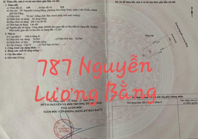 Cần bán nhà mặt tiền 787 Nguyễn Lương Bằng - Quận Liên Chiểu - Đà Nẵng
