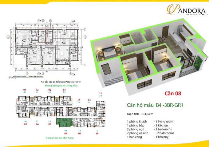Mở bán đợt 1 chung cư Pandora Tower 53 Triều Khúc -Thanh Xuân, giá chỉ 26,5 tr/m2, chiết khấu 5%