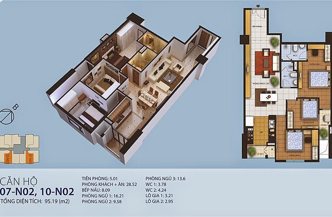 Bán căn hộ 3 phòng ngủ (95m2) gần Times City giá từ 2 tỷ. LH: 0364015555