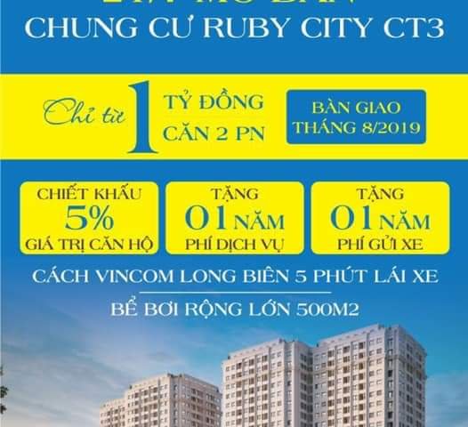 Mở bán chung cư Ruby CT3 Quận Long Biên chỉ với 900 triệu