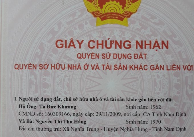 Cần bán đất chính chủ tại huyện Nghĩa Hưng, Nam Định