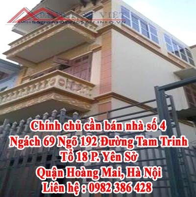 Chính chủ cần bán nhà số 4, Ngách 69 Ngõ 192 Đường Tam Trinh, Quận Hoàng Mai, Hà Nội