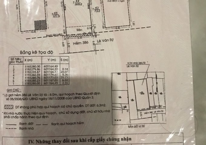  Cần bán căn nhà 386/5i Lê Văn Sỹ, quận 3. Lh:0909762000 - 0708 510510