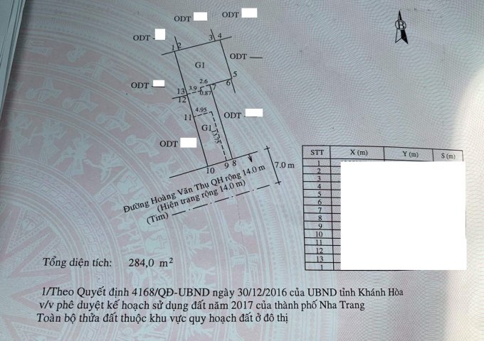 BÁN LÔĐẤT NGANG 6.7M, NỞ HẬU 12.7M MẶT TIỀN ĐƯỜNG HOÀNG VĂN THỤ TRUNG TÂM TP.NHA TRANG