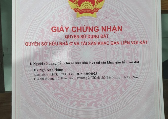 Đang kẹt tiền cần bán gấp lô đất chính chủ mặt tiền Tp Tây Ninh, DT 133m2, Tc 40m2, shr, sang tên ngay.