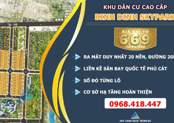 Mảnh đất vàng ngay sân bay Quốc Tế Phù Cát, dự án Bình Định SkyPark, 669 triệu/nền