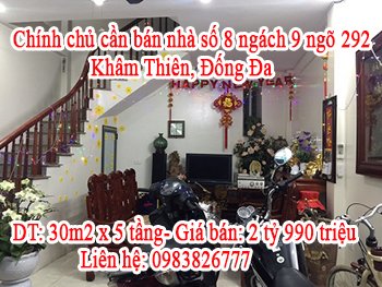 Chính chủ cần bán nhà số 8 ngách 9 ngõ 292 Khâm Thiên, Đống Đa, Hà Nội