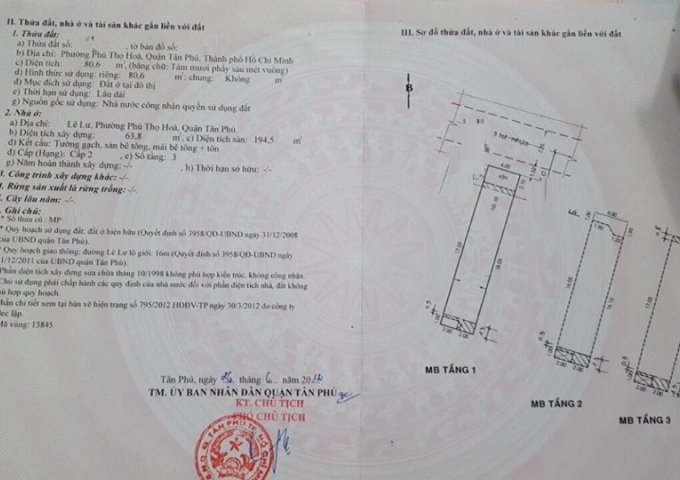 Bán Nhà 4x20m,2 Lầu.MTNB Lê Lư.P Phú Thọ Hòa.Q Tân Phú.TPHCM