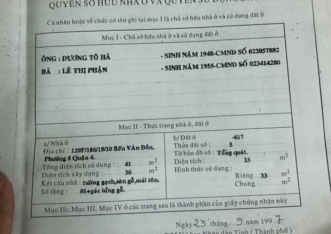 Cần bán nhà gấp chính chủ tại Hoàng Diệu phường 8, Quận 4, giá tốt