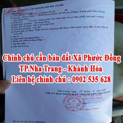 Chính chủ cần bán đất ở Phước Bình 1, thôn Phước Điền , Xã Phước Đồng, tỉnh Khánh Hòa, TP Nha Trang