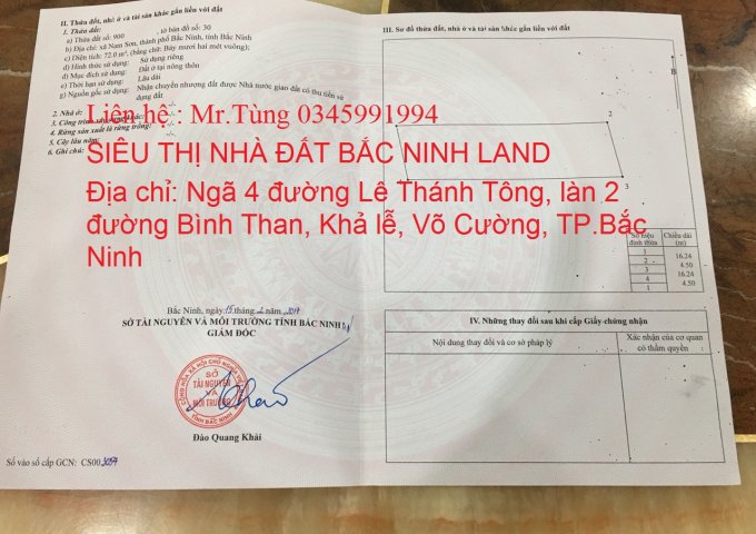 Chính chủ cần bán lô đất xã Nam sơn-Cạnh chợ Đa cấu, Bắc Ninh