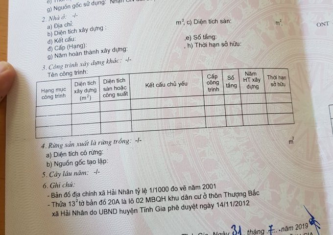 Bán đất tại Xã Hải Nhân, Tĩnh Gia,  Thanh Hóa diện tích 168.5m2  giá 500,000,000 Triệu