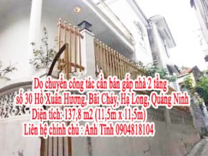 Cần bán gấp nhà 2 tầng số 30, Hồ Xuân Hương, Bãi Cháy, Hạ Long, Quảng Ninh