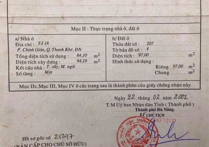 Bán nhà C4 Kiệt đường LÊ ĐỘ, Thanh Khê, Đà Nẵng, Diện tích 97m2, giá 3,1 tỷ