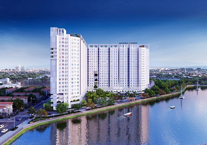 Chỉ với 1,15 tỷ, có ngay căn hộ ven sông Marina Tower, 2 PN, view hồ bơi, view Đông Nam, bắc Sài Gòn