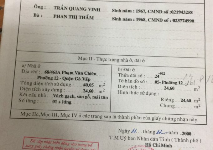 Bán nhà 1 lầu DT 3x10m đường Nguyễn Tư Giản, p12 Gò Vấp