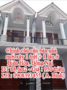 Chính chủ cần bán nhà mới xây 1 trệt + 1 lầu ở Biên Hòa, Đồng Nai