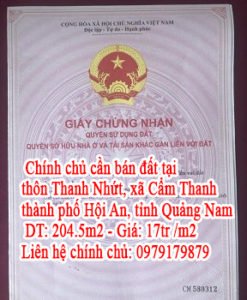 Chính chủ cần bán đất tại thôn Thanh Nhứt, xã Cẩm Thanh , thành phố Hội An , tỉnh Quảng Nam