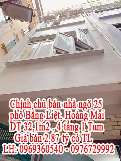 Chính chủ bán nhà ngõ 25 phố Bằng Liệt - Hoàng Mai - Hà Nội