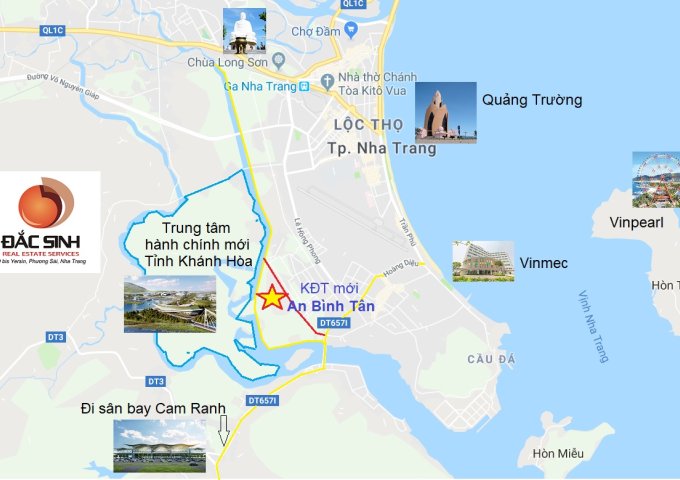 Bán đất khu đô thị An Bình Tân Nha Trang, đường 40m, đối diện kđt du lịch Hoàng Long.