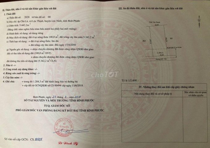 Đất mặt tiền đường dt754 , Xã Lộc Thịnh , Lộc Ninh - Bình Phước