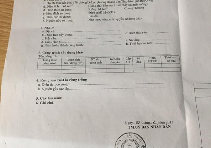 Cần bán nhà chính chủ số 29 ngõ 179 đường Lê Lợi, TP Bắc Giang ( Ngõ giám định y khoa )