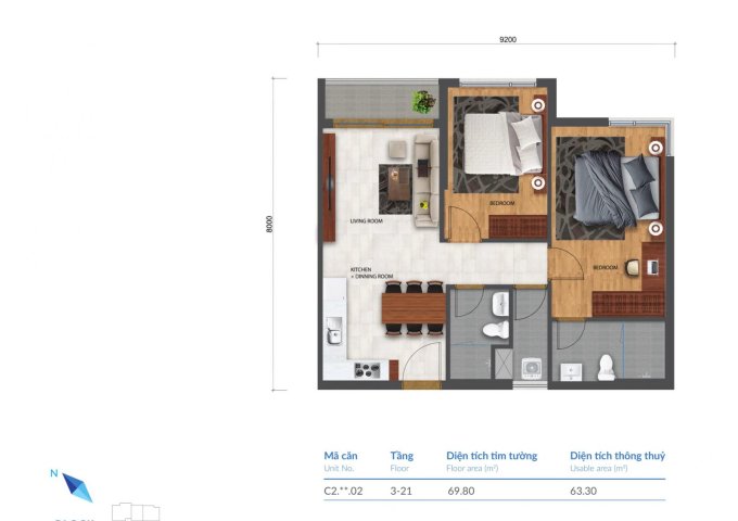 Bán căn hộ chung cư tại Phường Phú Hữu, Quận 9,  Hồ Chí Minh diện tích 65m2  giá 2.1 Tỷ