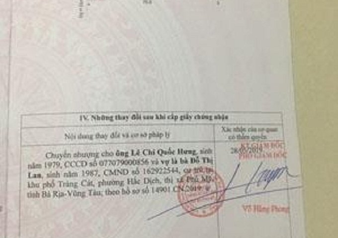 Chính chủ cần bán đất mặt tiền Hắc Dịch -Tóc Tiên, Huyện Tân Thành, Bà Rịa - Vũng Tàu.