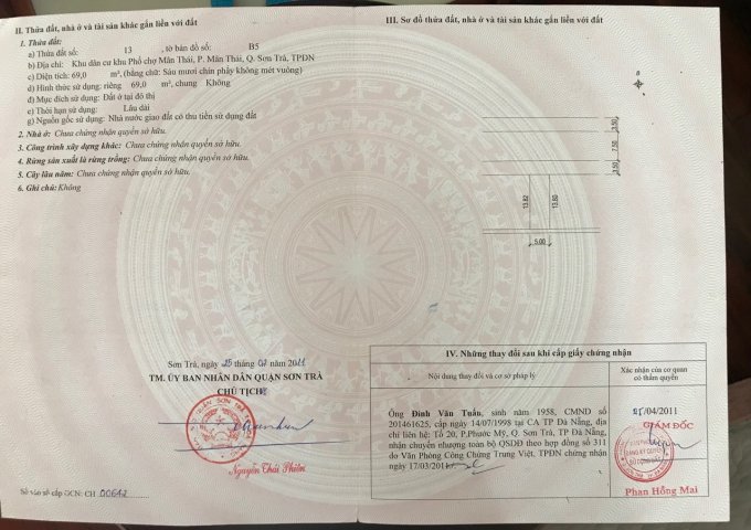 Chính chủ cần bán nhà cấp 4 mặt tiền số 59 đường Phùng Tá Chu, phường Mân Thái, quận Sơn Trà, TP Đà Nẵng