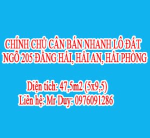 CHÍNH CHỦ CÂN BÁN NHANH LÔ ĐẤT NGÕ 205 ĐẰNG HẢI, HẢI AN, HẢI PHÒNG