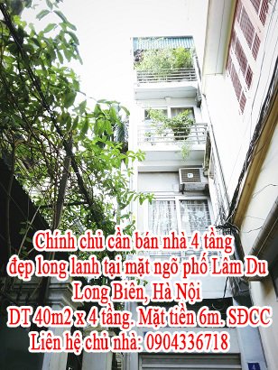 Chính chủ cần bán nhà 4 tầng đẹp long lanh tại mặt ngõ phố Lâm Du, hướng Nam chếch Tây.