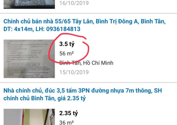 Bán nhà riêng tại Phường Bình Trị Đông A, Bình Tân,  Hồ Chí Minh diện tích 122m2  giá 3.55 Tỷ