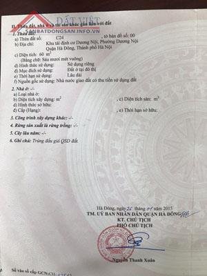 Bán lô đất đấu giá Dương Nội DT 60m2, mặt tiền 5m