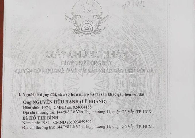 Cần bán gấp căn nhà cấp 3  Số 28/27 đường Phạm Văn Chiêu, P. 14, Q. Gò Vấp