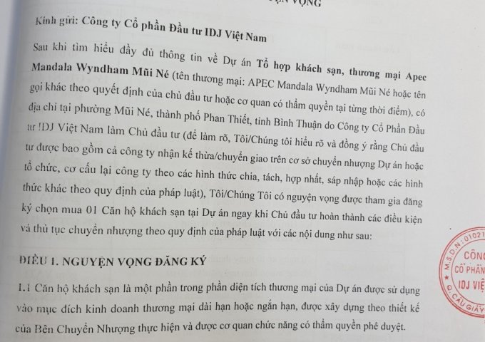 CHÍNH CHỦ CHUYỂN NHƯỢNG LẠI CĂN HỘ APEC MŨI NÉ