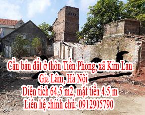 Cần bán đất ở thôn Tiền Phong, xã Kim Lan, Gia Lâm, Hà Nội.