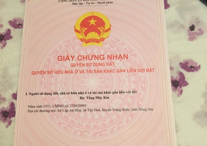 Bán nhà chính chủ 1 lầu đúc tại Xã Tây Hòa, Huyện Trảng Bom, Đồng Nai