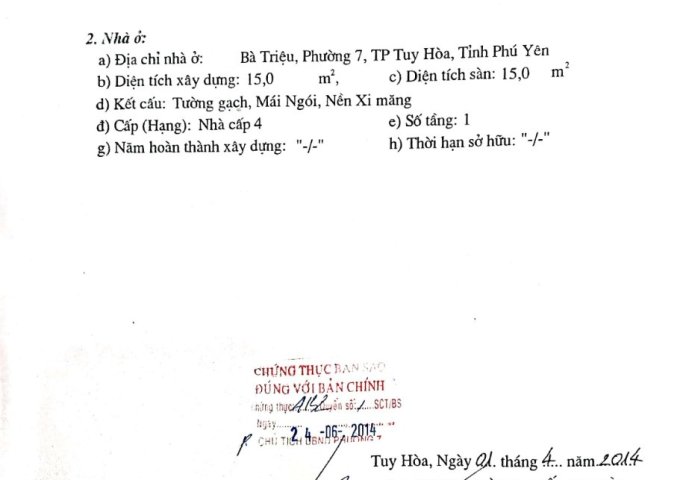 Gia đình cần bán nhà Phố mặt tiền đường Bà Triệu, thành phố tuy hòa, tỉnh Phú Yên. Tổng diện tích đất 151,25m2. Diện tích xây dựng 5x15 