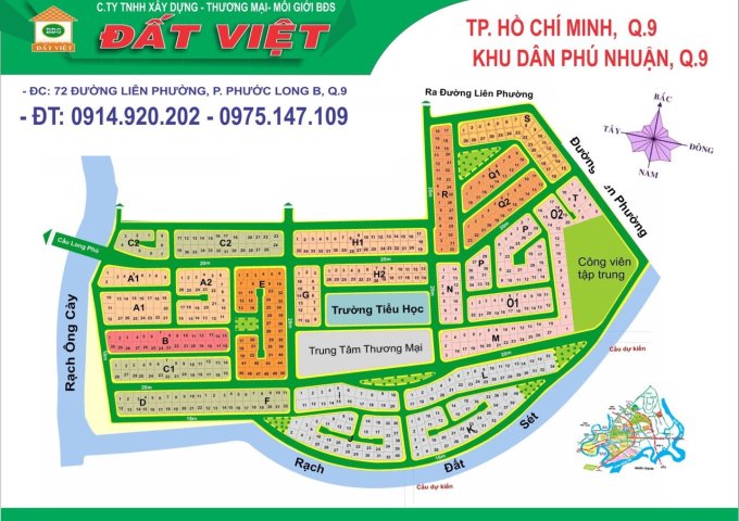 Bán đất dự án Phú Nhuận quận 9, chính chủ, lô H1, dt 14x22m, bán nhanh giá rẻ