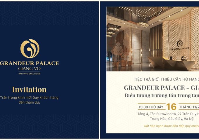Đẳng cấp thượng lưu Grandeur palace-138B, Giảng Võ, Ba Đình, tặng 275Tr, hưởng lợi thêm 6Tr/m từ CS ngân hàng, chiết khấu 9%.