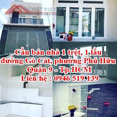 Cần bán nhà 1 trệt, 1 lầu, đường Gò Cát, phường Phú Hữu, Quận 9.