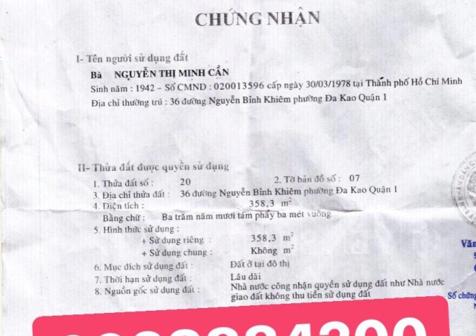 No. 36 Nguyễn Bỉnh Khiêm Q1, DT: 12x30m, XD được 2H 9L, giá bán 155 tỷ - làm việc trực tiếp chủ