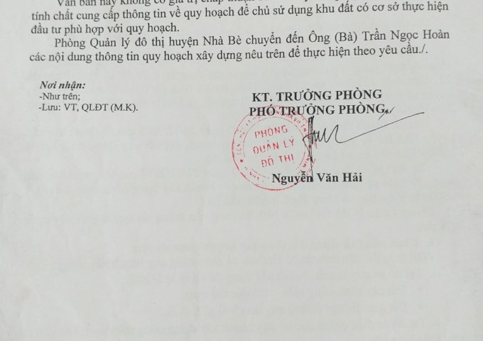 bán đất hẻm 484 nguyễn văn tạo , long thới, nhà bè DT: 8.05 x 15.6m hẻm trước đất 6m 