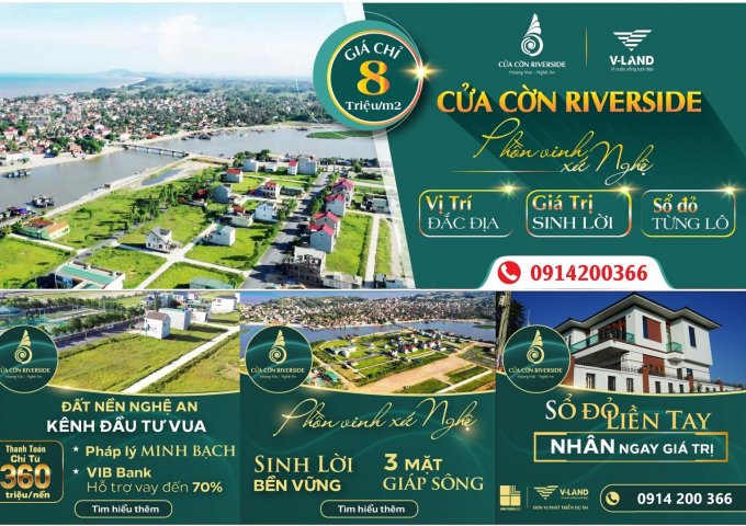 Mở bán-100 lô đẹp nhất dự án Cửa Cờn Riverside Hoàng Mai - 3 mặt view sông - từ 1,2 tỷ-0914200366