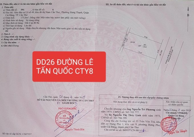 Bán cặp nền đường Lê Tấn Quốc (đs 29), khu công ty 8, hướng Đông Nam, ngang hơn 9m, dt hơn 170m2, giá dưới 5 tỷ.