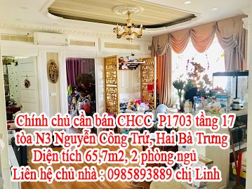 Chính chủ cần bán CHCC  P1703 tầng 17 tòa N3 Nguyễn Công Trứ, Hai Bà Trưng.