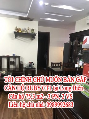 TÔI CHÍNH CHỦ MUỐN BÁN GẤP CĂN HỘ RUBY CT1 tại Long Biên, Hà Nội. liên hệ tôi: 0989992683
