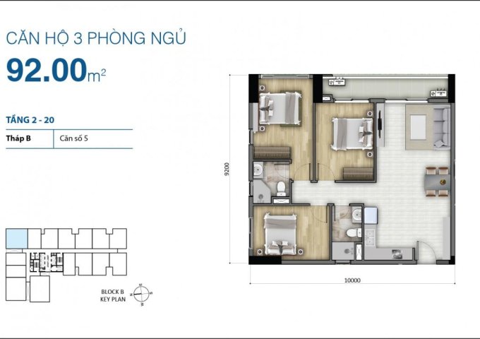 Bán căn hộ 3PN Botanica Premier hoàn thiện cơ bản, diện tích 96m2. View Bắc. Giá chốt: 4.35 tỷ