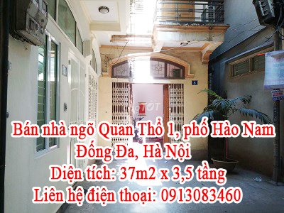 Bán nhà ngõ Quan Thổ 1, phố Hào Nam, Đống Đa, Hà Nội ( nhà 3,5 tầng )