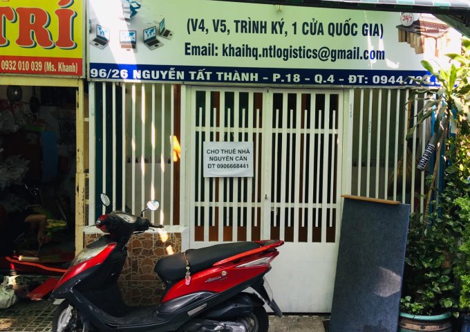 Cho thuê nhà nguyên căn hẻm 396 Nguyễn Tất Thành Quận 4